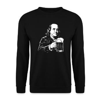 Benjamin Franklin trinkt Bier. - Unisex Pullover - Schwarz - Vorne - Alina (178cm) & Michal (187cm)