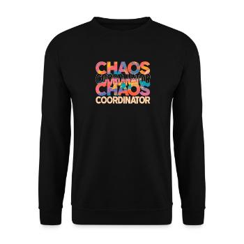 Chaos Koordinator Bunt Lustiger Spruch - Unisex Pullover - Schwarz - Vorne - Alina (178cm) & Michal (187cm)