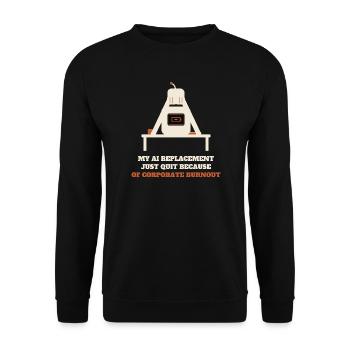Lustiges KI-Ersatz-T-Shirt für Unternehmens-Burnout - Unisex Pullover - Schwarz - Vorne - Alina (178cm) & Michal (187cm)