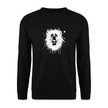 Weiß gespritzter Löwe - Unisex Pullover - Schwarz - Vorne - Alina (178cm) & Michal (187cm)