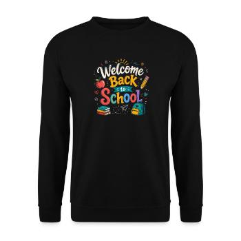 Willkommen zurück in der Schule 2026 First Day Lehrer - Unisex Pullover - Schwarz - Vorne - Alina (178cm) & Michal (187cm)