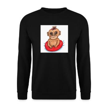 Petit Singe sur un bateau pneumatique rouge - Sweat-shirt Unisexe - noir - Devant - Alina (178cm) & Michal (187cm)