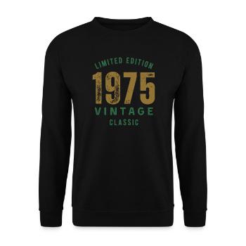 Limitierte Edition 1975 Vintage Classic Geburtstagsjahr - Unisex Pullover - Schwarz - Vorne - Alina (178cm) & Michal (187cm)