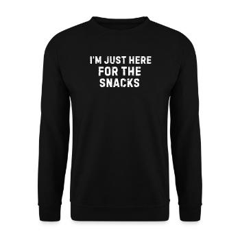 Ich bin nur wegen der Snacks hier. Lustig. - Unisex Pullover - Schwarz - Vorne - Alina (178cm) & Michal (187cm)