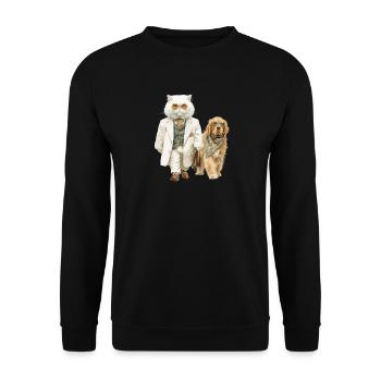 Old Money Katze – Eleganz auf Samtpfoten - Unisex Pullover - Schwarz - Vorne - Alina (178cm) & Michal (187cm)