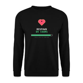 Respawn en cours – Gamer Rétro Pixel Art - Sweat-shirt Unisexe - noir - Devant - Alina (178cm) & Michal (187cm)