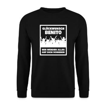 Geschenk für Benito - Unisex Pullover - Schwarz - Vorne - Alina (178cm) & Michal (187cm)