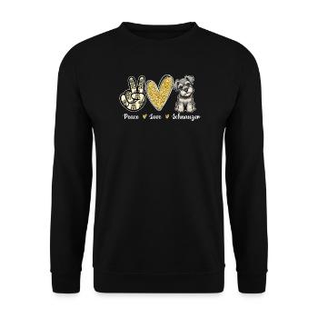 Peace Love Schnauzer Positiver Hundeliebhaber - Unisex Pullover - Schwarz - Vorne - Alina (178cm) & Michal (187cm)