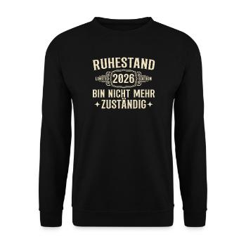 Ruhestand 2026 Abschied Kollege Rente - Unisex Pullover - Schwarz - Vorne - Alina (178cm) & Michal (187cm)