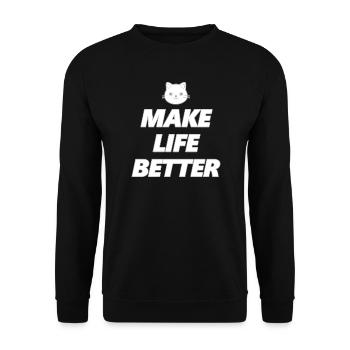 Schriftzug Cats make life better für Katzenfans - Unisex Pullover - Schwarz - Vorne - Alina (178cm) & Michal (187cm)