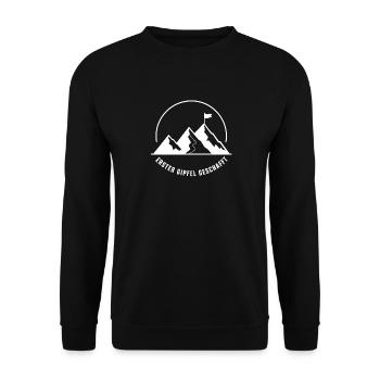 Erster Gipfel Geschafft – Bergsteiger Abenteuer - Unisex Pullover - Schwarz - Vorne - Alina (178cm) & Michal (187cm)