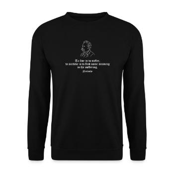 Nietzsche-Leiden-Zitat - Unisex Pullover - Schwarz - Vorne - Alina (178cm) & Michal (187cm)