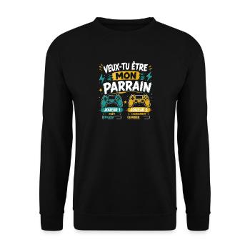 Veux-tu être mon parrain, Demande parrain gamer - Sweat-shirt Unisexe - noir - Devant - Alina (178cm) & Michal (187cm)