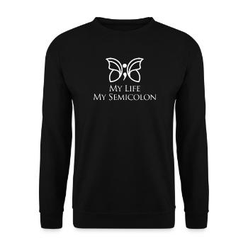 Semi Colon My Life My Semicolon - Unisex Pullover - Schwarz - Vorne - Alina (178cm) & Michal (187cm)