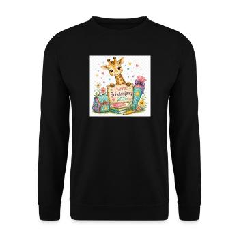 Giraffenstart 2026 Schulanfang - Unisex Pullover - Schwarz - Vorne - Alina (178cm) & Michal (187cm)