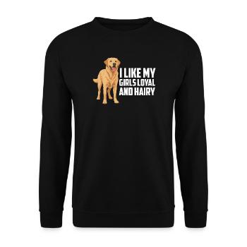 Labrador Retriever Ich mag meine Mädchen loyal und behaart - Unisex Pullover - Schwarz - Vorne - Alina (178cm) & Michal (187cm)