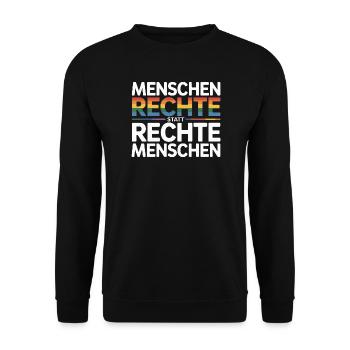 Menschenrechte statt rechte Menschen Sticker  - Unisex Pullover - Schwarz - Vorne - Alina (178cm) & Michal (187cm)