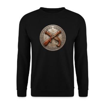 Historischer Böller & Schützen-Medaille - Unisex Pullover - Schwarz - Vorne - Alina (178cm) & Michal (187cm)