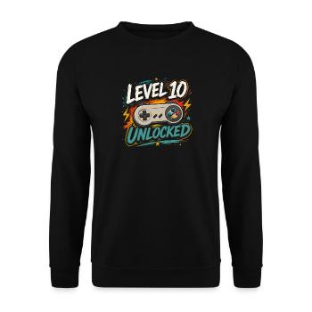 Level 10 freigeschaltetes 10-Jahres-Jubiläums-D-Geschenk - Unisex Pullover - Schwarz - Vorne - Alina (178cm) & Michal (187cm)