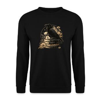 Rabe auf Büchern - Unisex Pullover - Schwarz - Vorne - Alina (178cm) & Michal (187cm)