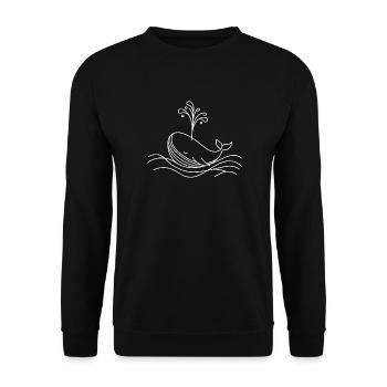 Wal One Line Wasserfontäne Meeresmotiv - Unisex Pullover - Schwarz - Vorne - Alina (178cm) & Michal (187cm)