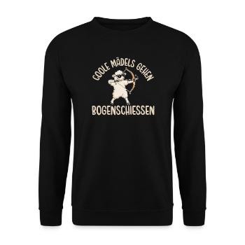 Bogensport Coole Mädels gehen Bogenschiessen - Unisex Pullover - Schwarz - Vorne - Alina (178cm) & Michal (187cm)