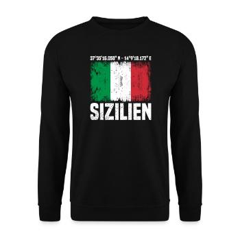 Sizilien Koordinaten - Unisex Pullover - Schwarz - Vorne - Alina (178cm) & Michal (187cm)