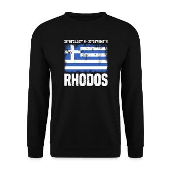 Insel Rhodos Koordinaten - Unisex Pullover - Schwarz - Vorne - Alina (178cm) & Michal (187cm)