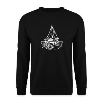 Klassisches Segelboot auf Meereswellen - Unisex Pullover - Schwarz - Vorne - Alina (178cm) & Michal (187cm)