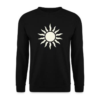 Sonne mit Strahlenrahmen - Unisex Pullover - Schwarz - Vorne - Alina (178cm) & Michal (187cm)
