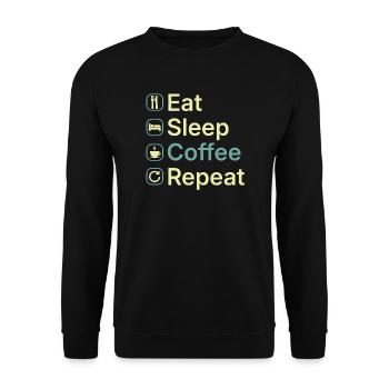 Essen Schlaf Kaffee Wiederholen Lustiges Kaffee-Liebhaber-Geschenk - Unisex Pullover - Schwarz - Vorne - Alina (178cm) & Michal (187cm)