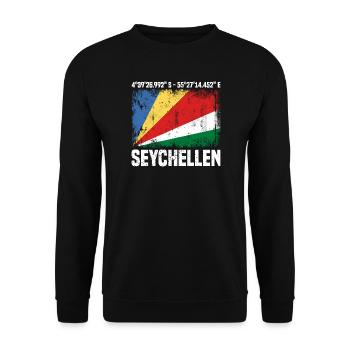 Seychellen Koordinaten - Unisex Pullover - Schwarz - Vorne - Alina (178cm) & Michal (187cm)