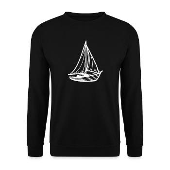 Minimalistisches klassisches Segelboot - Unisex Pullover - Schwarz - Vorne - Alina (178cm) & Michal (187cm)