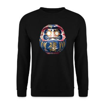 Bunter Daruma mit Blumenmuster Origami Daruma - Unisex Pullover - Schwarz - Vorne - Alina (178cm) & Michal (187cm)