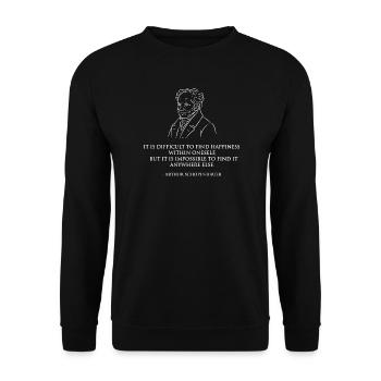 Glück im Schopenhauer-Porträt - Unisex Pullover - Schwarz - Vorne - Alina (178cm) & Michal (187cm)