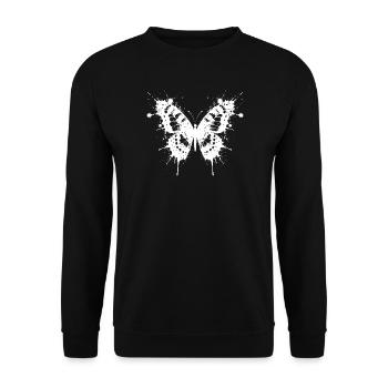Schmetterling in weißen Tintensplittern - Unisex Pullover - Schwarz - Vorne - Alina (178cm) & Michal (187cm)
