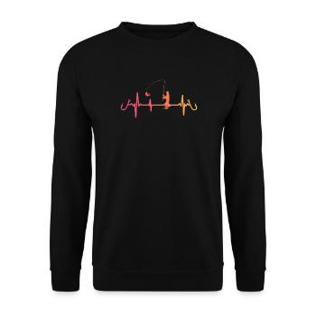 Angeln Sunset Heartbeat Angler Angelrute - Unisex Pullover - Schwarz - Vorne - Alina (178cm) & Michal (187cm)