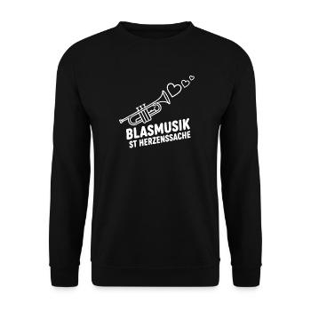 Blasmusik Herzensache – Trompete Musikant Design - Unisex Pullover - Schwarz - Vorne - Alina (178cm) & Michal (187cm)