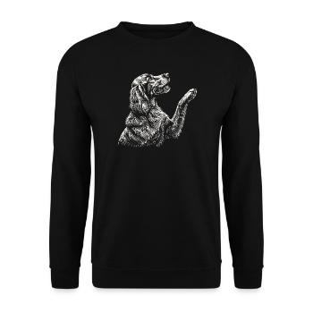 Irischer Zuspieler zieht Pfote hoch – Roter Zuspieler Hund Mama Papa - Unisex Pullover - Schwarz - Vorne - Alina (178cm) & Michal (187cm)
