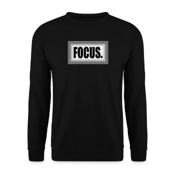 Fokus auf das Rauschen – Typografiedesign - Unisex Pullover - Schwarz - Vorne - Alina (178cm) & Michal (187cm)