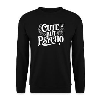 Niedlich, aber psycho - Unisex Pullover - Schwarz - Vorne - Alina (178cm) & Michal (187cm)