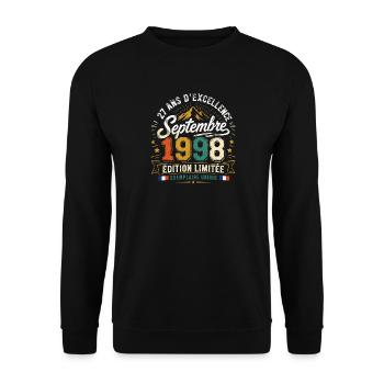 Vintage rétro septembre 1996 anniversaire 27 Ans - Sweat-shirt Unisexe - noir - Devant - Alina (178cm) & Michal (187cm)