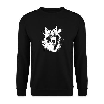 Wolf howling in white splatter shards - Unisex Sweatshirt - black - Front - Alina (178cm) & Michal (187cm)