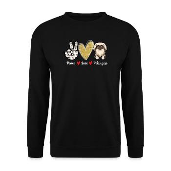 Peace Love Pekingese - Peke Dog Mom Dad Lap Dog - Unisex Sweatshirt - black - Front - Alina (178cm) & Michal (187cm)