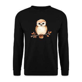 Watercolor owl on branch - Unisex Sweatshirt - black - Front - Alina (178cm) & Michal (187cm)