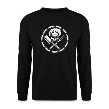 Kochschädel Logo mit Messer und Gabel - Unisex Pullover - Schwarz - Vorne - Alina (178cm) & Michal (187cm)