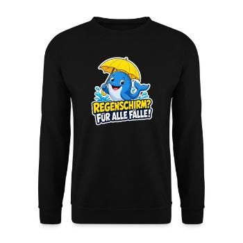 Wal mit Regenschirm für alle Fälle Regen Humor - Unisex Pullover - Schwarz - Vorne - Alina (178cm) & Michal (187cm)