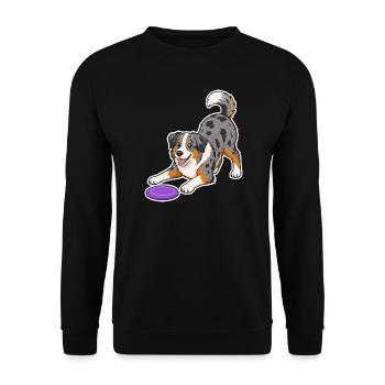 Australian Shepherd mit lila Frisbee - Unisex Pullover - Schwarz - Vorne - Alina (178cm) & Michal (187cm)