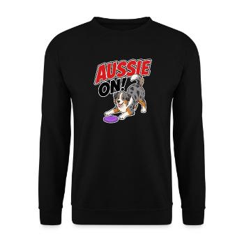 Aussie On! Playful Frisb Dog - Unisex Sweatshirt - black - Front - Alina (178cm) & Michal (187cm)