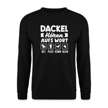 Dackel Hören Aufs Wort - Unisex Pullover - Schwarz - Vorne - Alina (178cm) & Michal (187cm)